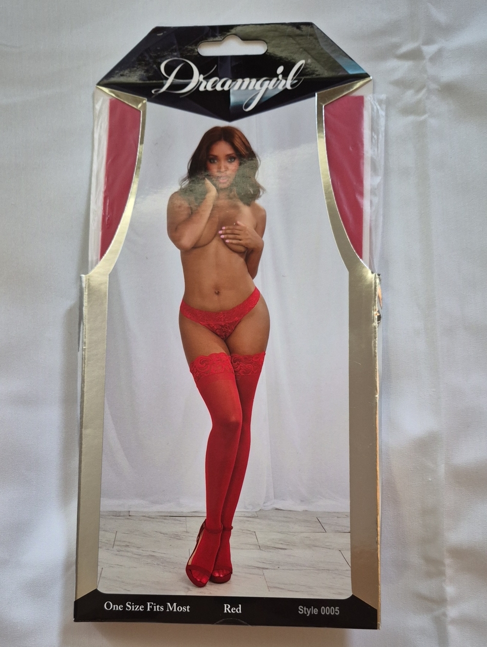 Dreamgirl OSFM Red Sheer Thigh Highs Stockings NEW NIP Lace